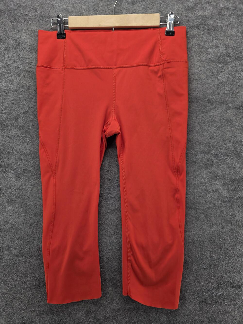 Athleta Capri Leggings Womens S Orange Zip Pocket Elastic Waist Reflective